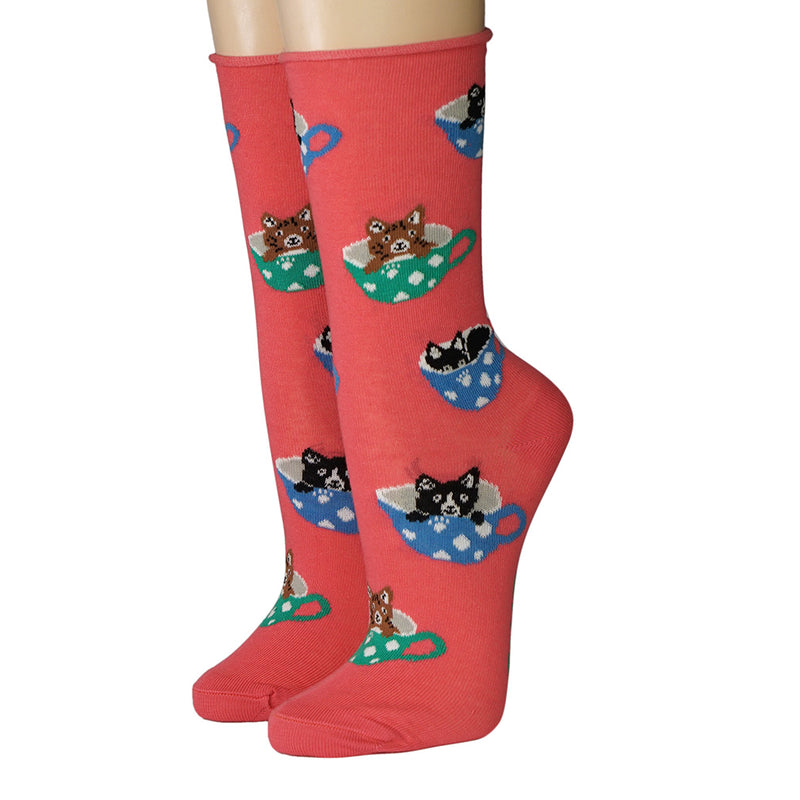 CRÖNERT Socken mit Rollrand Cats in Cups