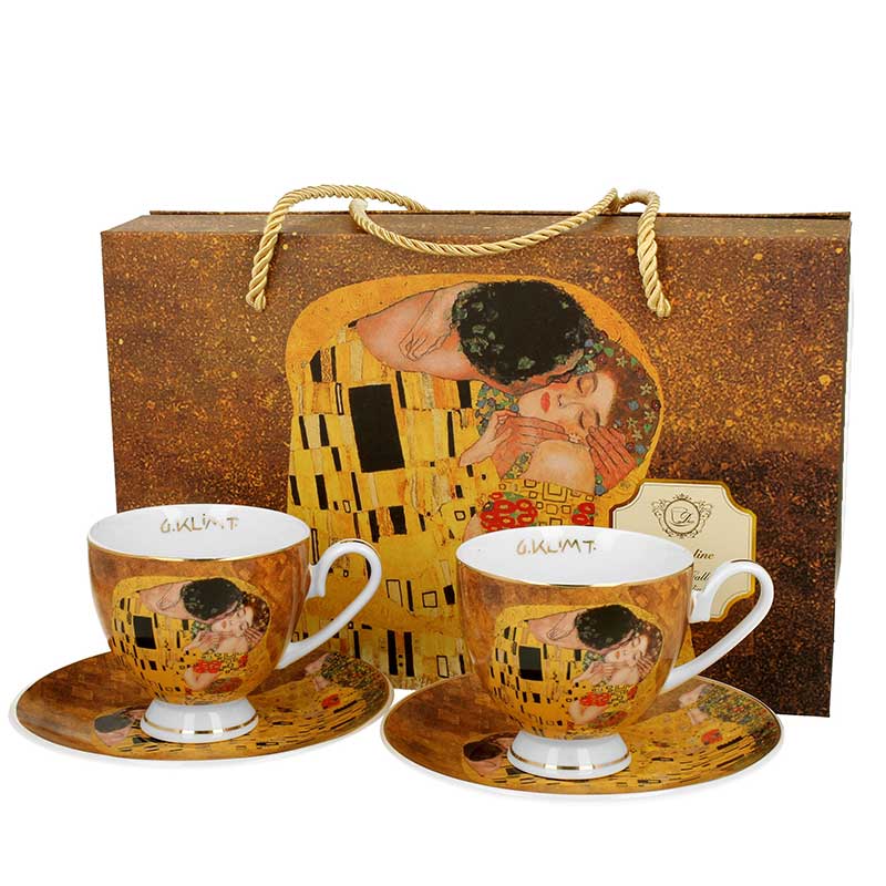 2 Tassen mit Untertasse G. Klimt Der Kuss