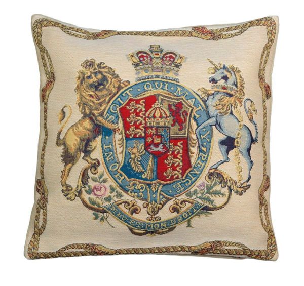 Belgian Tapestries Zierkissenhülle 45 X 45 cm Honni Soit Qui Mal Y Pense - Royal Crest Gobelin