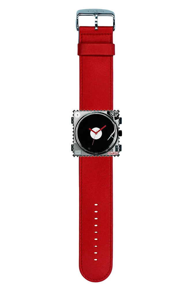 S.T.A.M.P.S. Uhr komplett - Zifferblatt DJ - Plattenspieler mit Armband Classic Red 