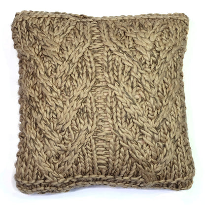 Kissen gestrickt dicke Wolle braun