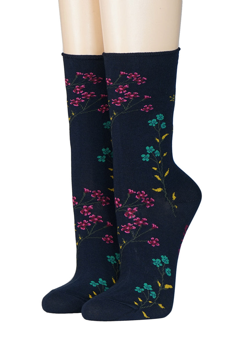 CRÖNERT Damensocken mit Rollrand zarte Blumen 18201