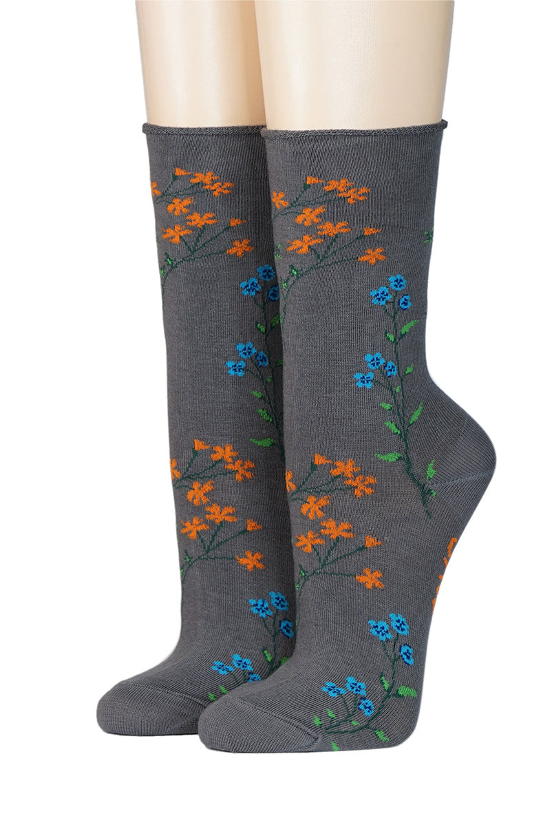 CRÖNERT Damensocken mit Rollrand zarte Blumen 18201