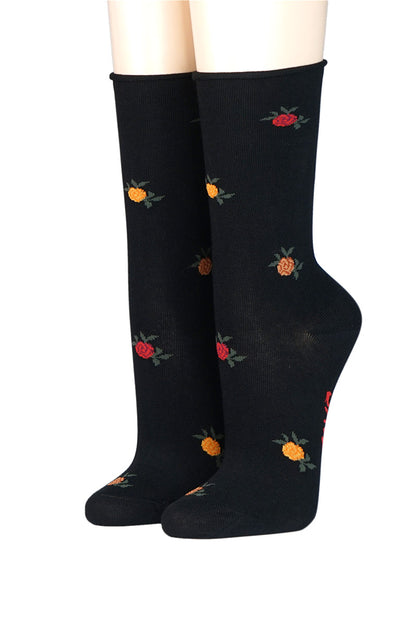 CRÖNERT Damensocken mit Rollrand Rosen 18228