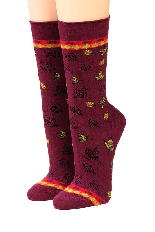 Damensocken von Crönert Herstblätter auf Bordeaux