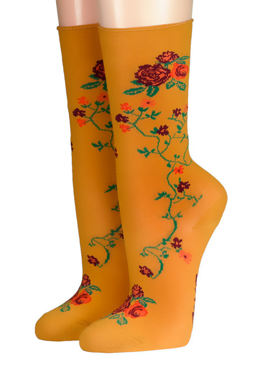 Crönert Socken Blumenranken Gelb 