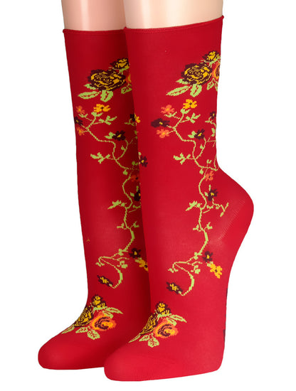 Crönert Socken Blumenranken Rot