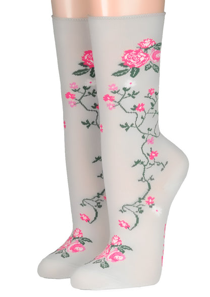 Crönert Socken Blumenranken Rosa