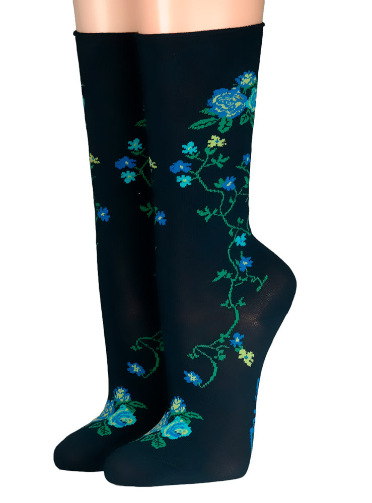 Crönert Socken Blumenranken Blau