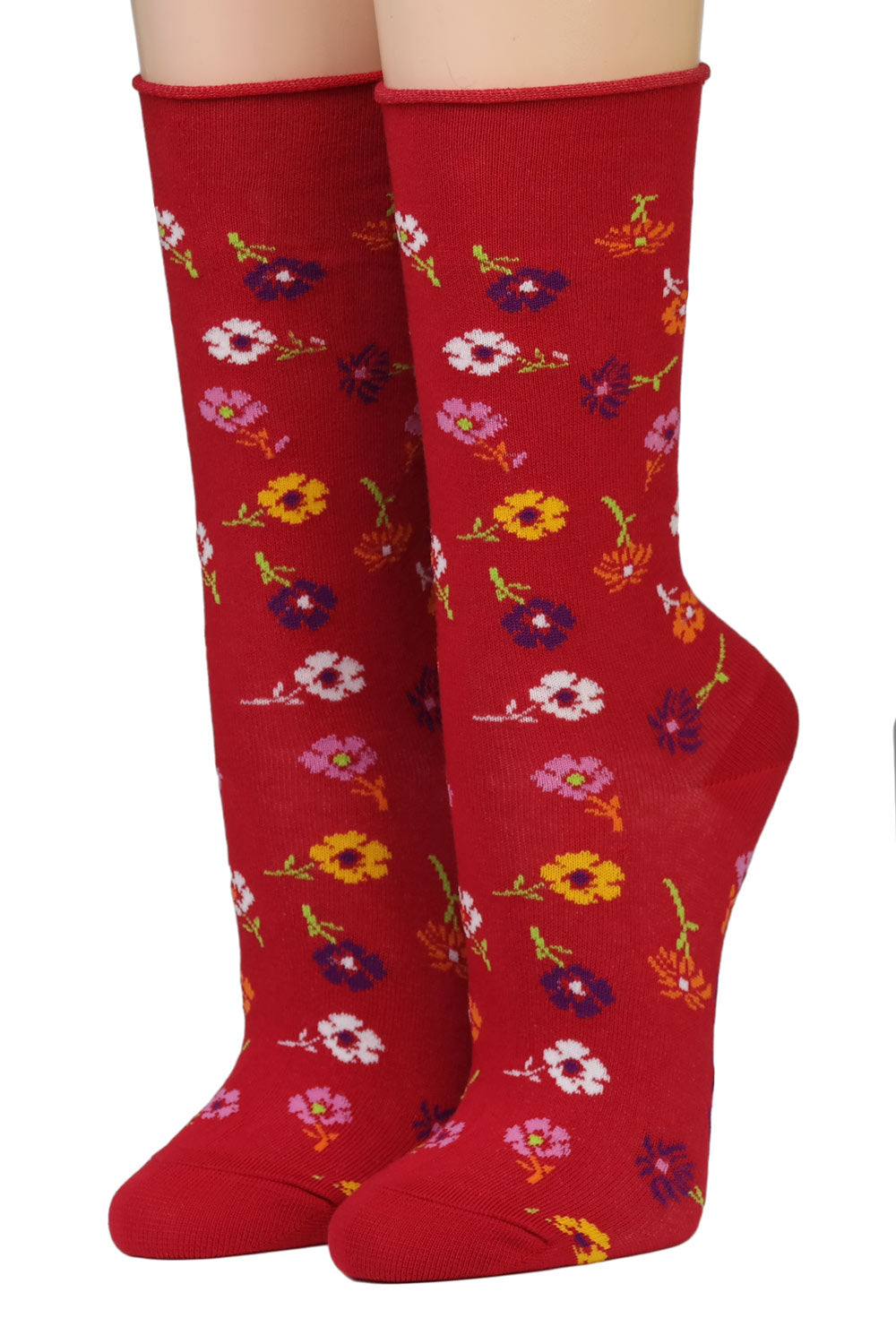 Crönert Damensocken Bunt Blumen Rot