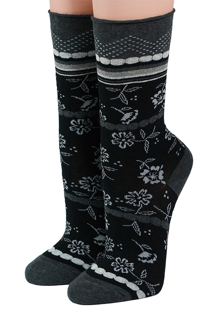 Crönert Socken Blumen Schwarz 