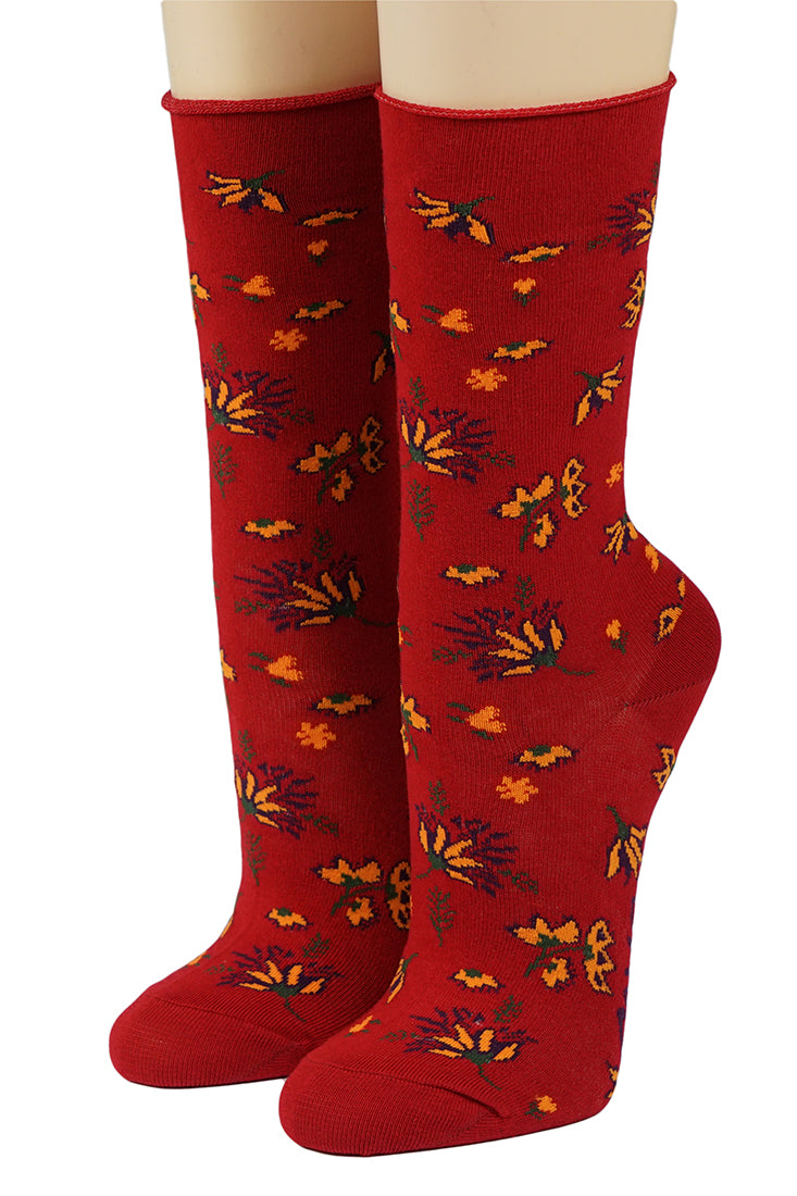 Damensocken Blüten Rot