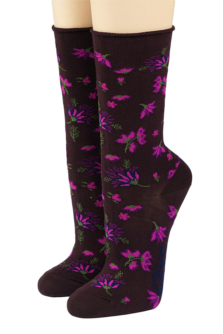 Damensocken Bordeaux Blüten