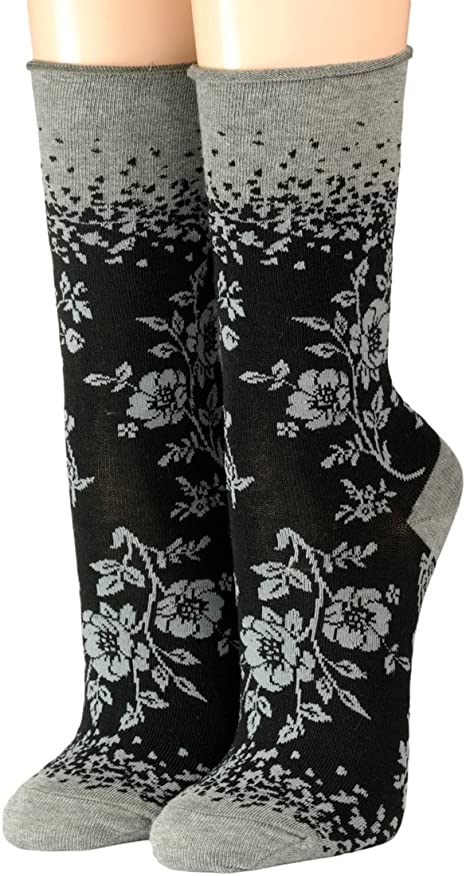 Crönert Damensocken mit Rollrand Blütenverlauf 18815