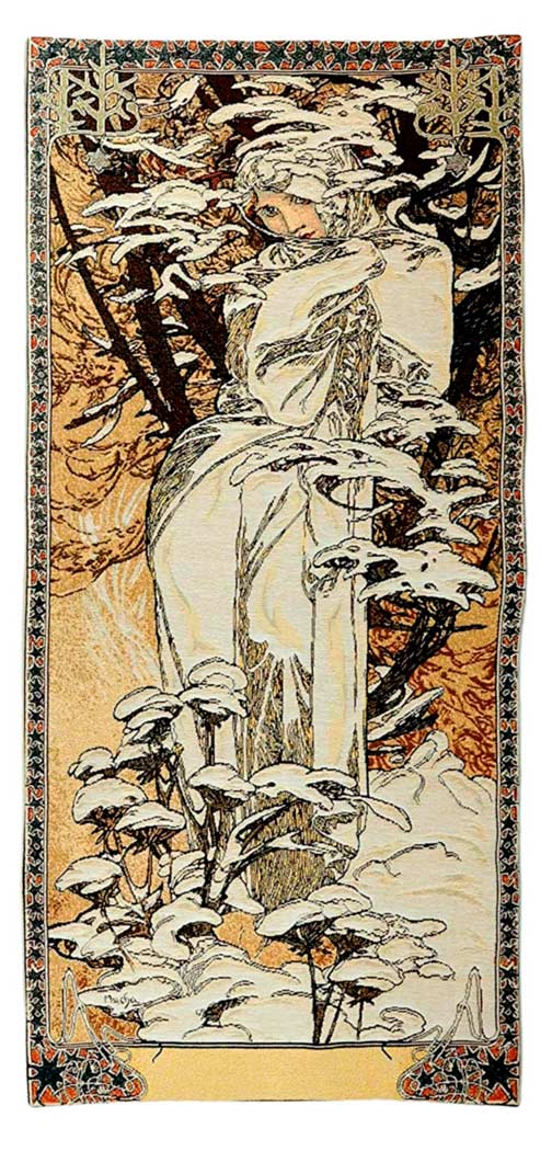 Belgian Tapestries Wandbehang Gobelin Der Winter nach A. Mucha 100 x 46 cm Belgian Tapestries 