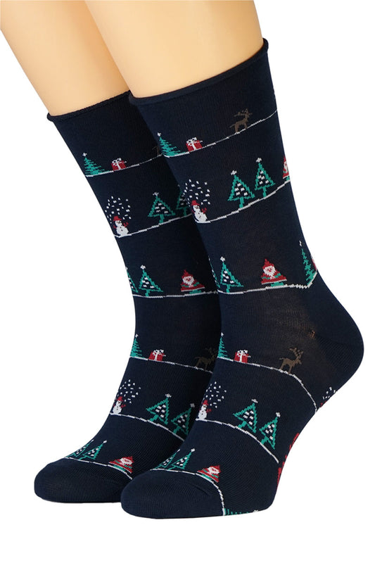 CRÖNERT Herrensocken mit Rollrand Santas little Helpers marine