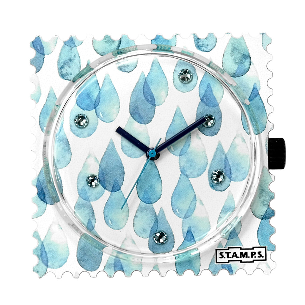 Stamps Zifferblatt blaue Wassertropfen und Schnucksteine