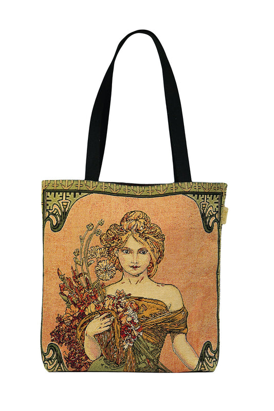 Belgian Tapestrie Shopping Bag 45 x 40 cm Frühling und Sommer nach Alphonse Mucha Belgian Tapestries