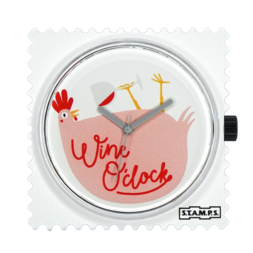 Stamps Uhr ein Huhn trinkt Wein