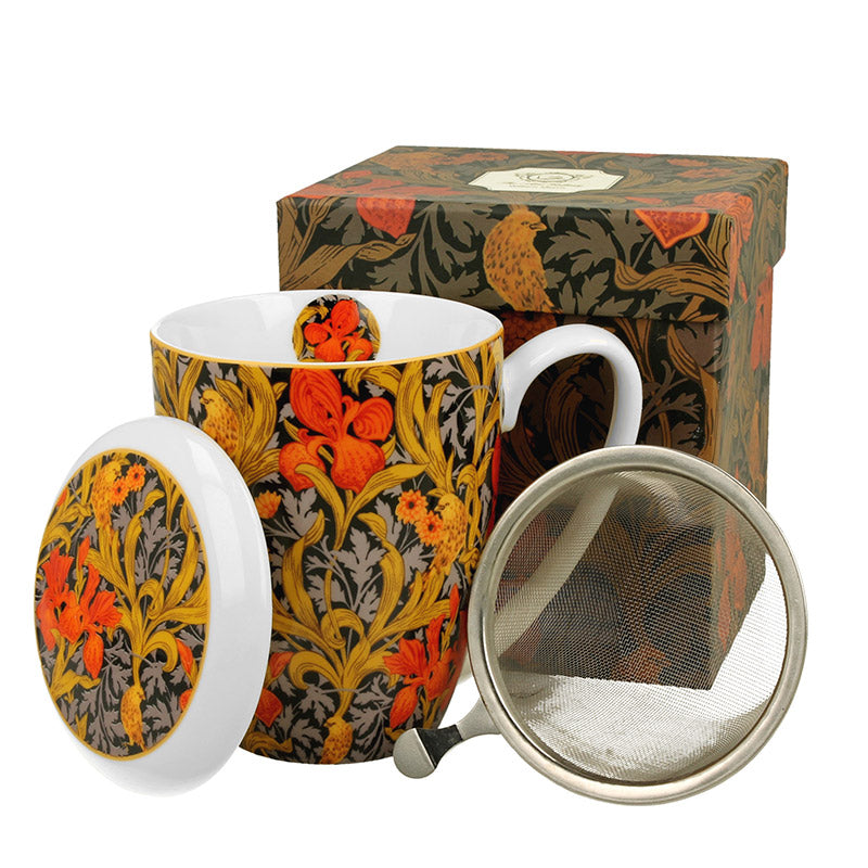 Teetasse mit Sieb und Deckel William Morris ORANGE IRISES