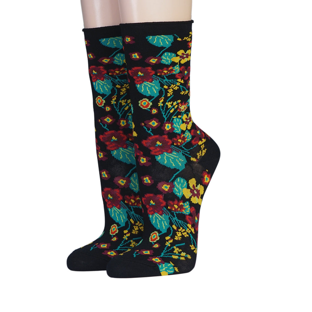 CRÖNERT Damensocken mit Rollrand Wildblumen 18323