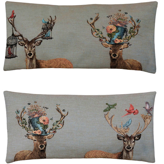 Belgian Tapestries edle Kissenhüllen 45 X 20 cm Gobelin Cushion Fabfunky Stags Belgian Tapestries 