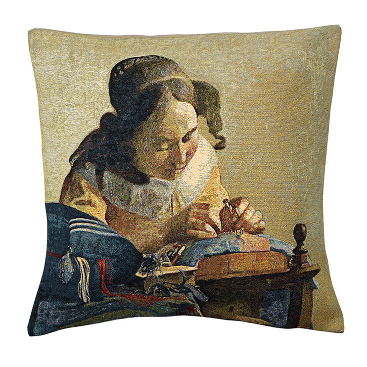 Belgian Tapestrie Kissenhülle 45 X 45 cm Die Klöpplerin nach J. Vermeer Gobelinkissen