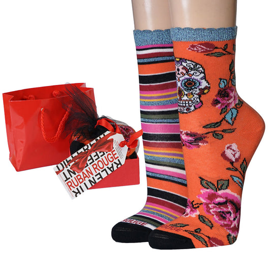 Ruban Rouge 2 Paar Socken Skulls and Stripes 36-41