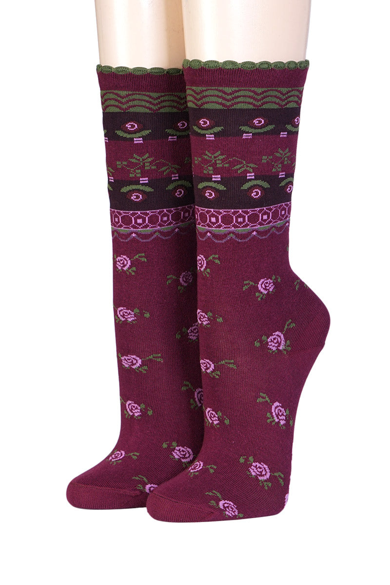 Crönert Damensocken Rosengrafik bordeaux