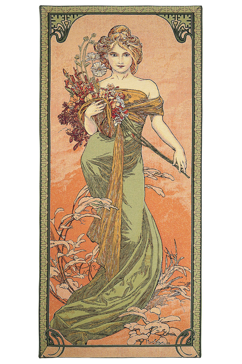 Belgian Tapestries Wandbehang Gobelin Der Frühling nach A. Mucha 100 x 46 cm Belgian Tapestries 