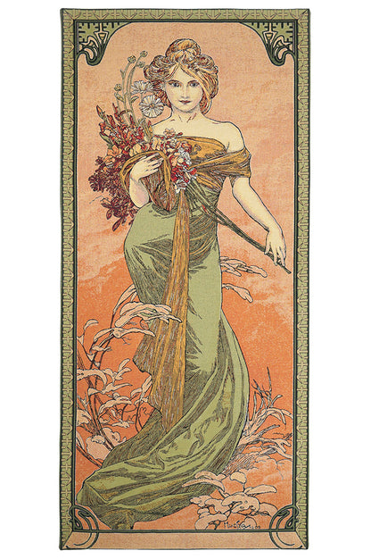 Belgian Tapestries Wandbehang Gobelin Der Frühling nach A. Mucha 100 x 46 cm Belgian Tapestries 