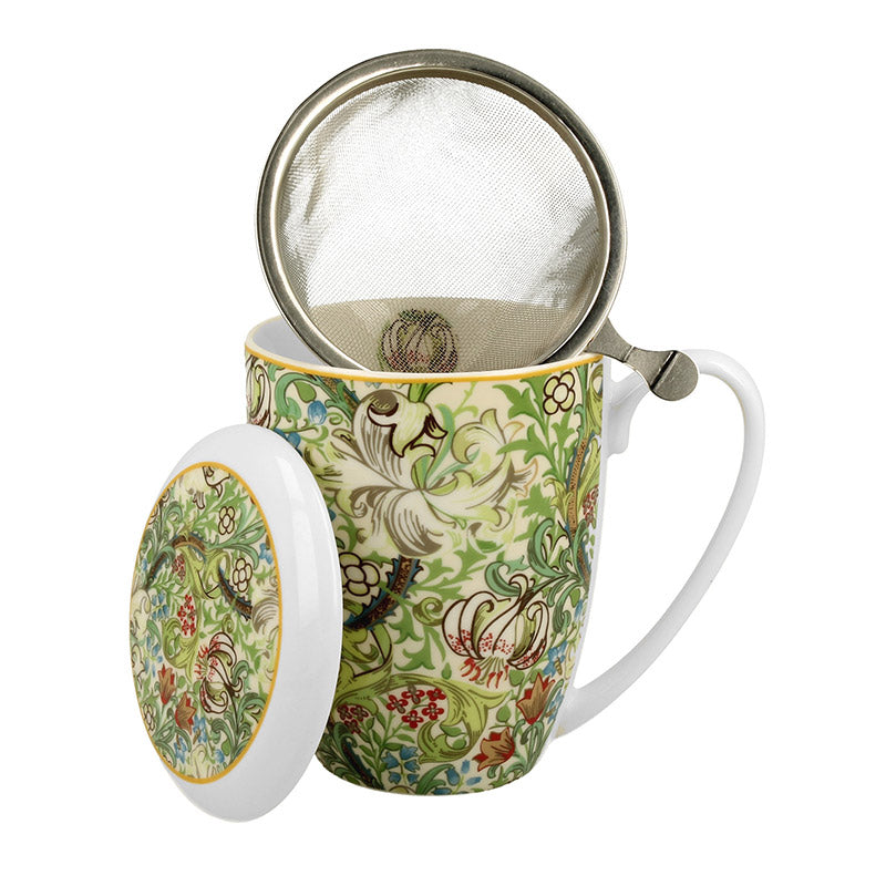 Teetasse mit Sieb und Deckel William Morris GOLDEN LILLY