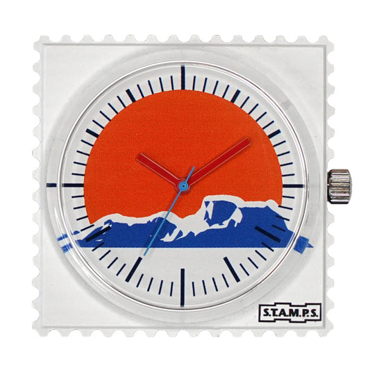 STAMPS Uhr Zifferblatt Schneelandschaft mit Sonne