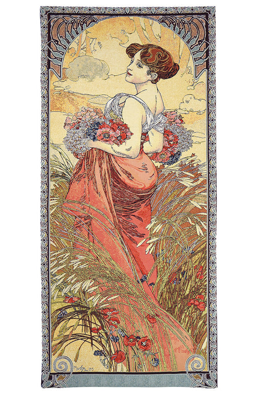 Belgian Tapestries Wandbehang Gobelin Der Sommer nach A. Mucha 100 x 46 cm Belgian Tapestries 