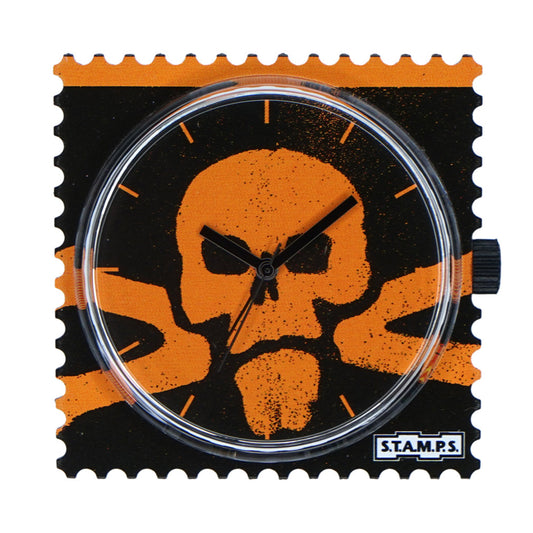 STAMPS Uhr Zifferblatt Totenlopf orange