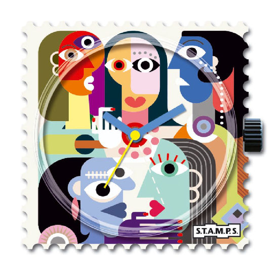 Stamps Uhr bunte Gesichter abstrakt