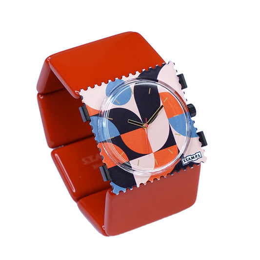 Stamps Uhr rotes Armband, Zifferblatt Retro