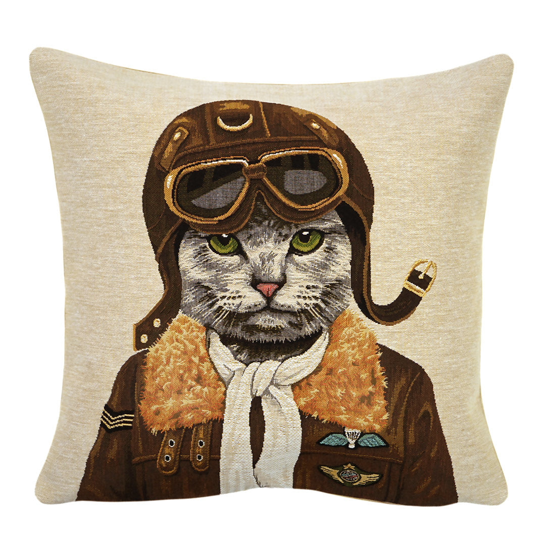 Gobelinkissen  mit Katze in RAF Fliegeruniform