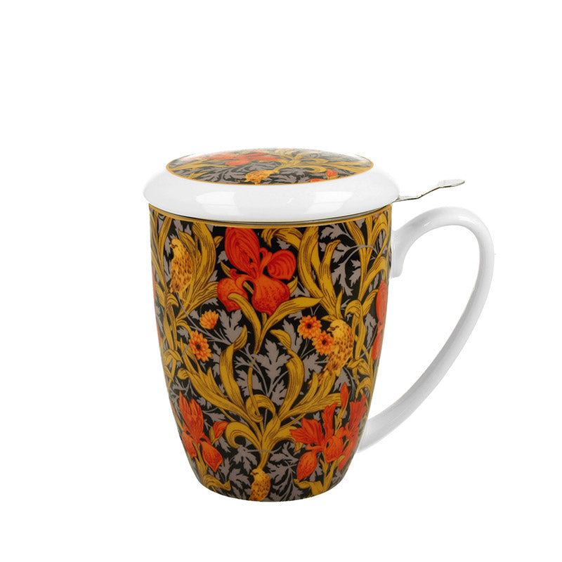 Teetasse mit Sieb und Deckel William Morris ORANGE IRISES