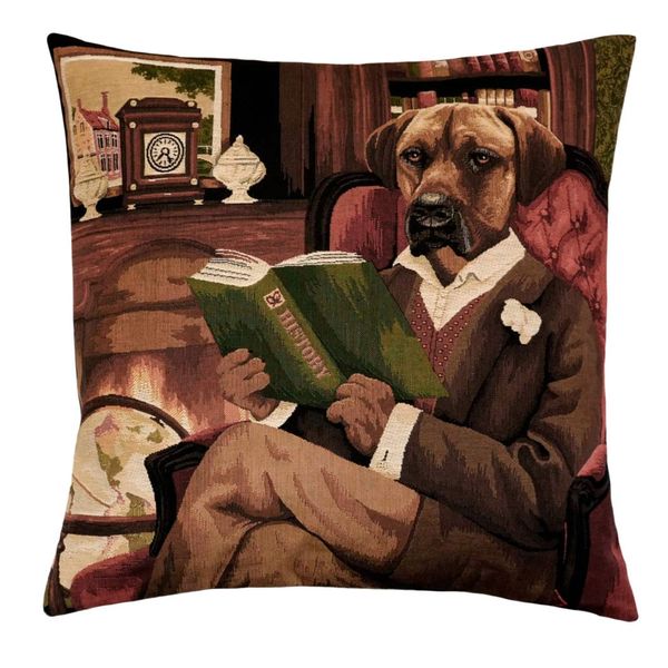 Belgian Tapestries Kissenhülle 45 X 45cm "Sir Malcolm reading History" Gobelin