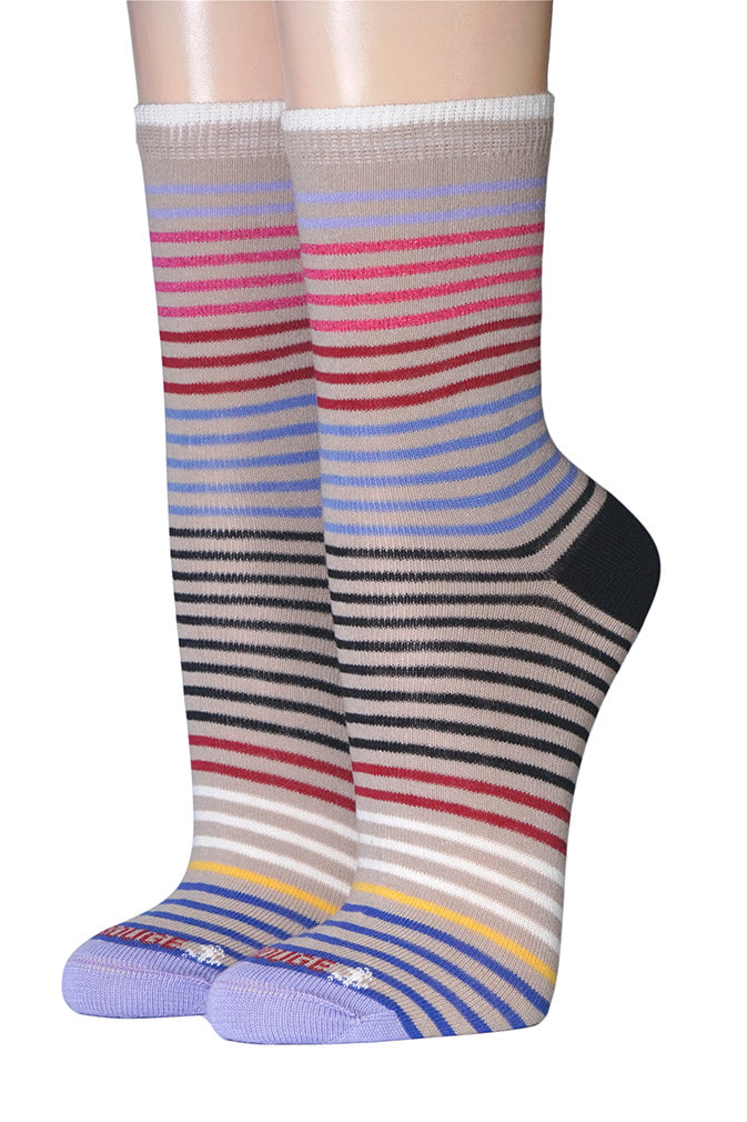 Ruban Rouge Damensocken Rayures Marin/ Beige 36-41