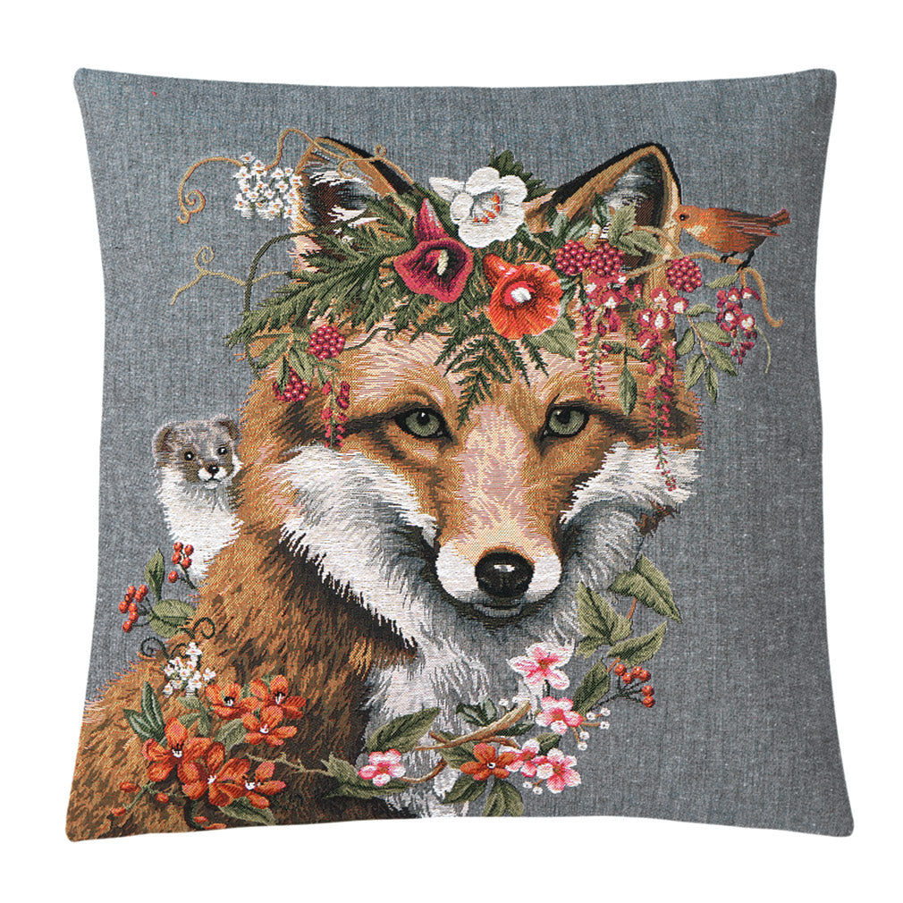 Gobelinkissen Fuchs mit Blumen und Hamster