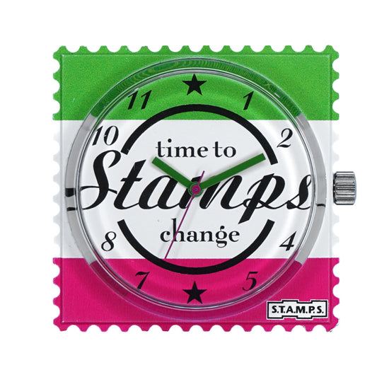 STAMPS Uhr Zifferblatt grün weiß magenta