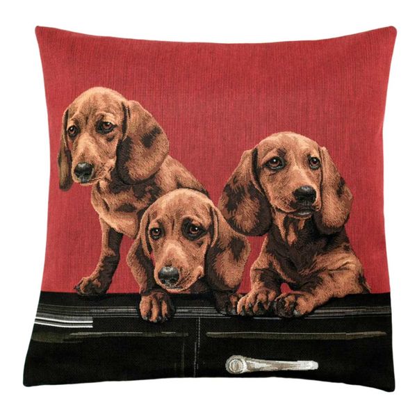 Belgian Tapestries Kissenhülle 45 X 45 cm, Spaniels in car, Gobelinkissen Belgian Tapestries 